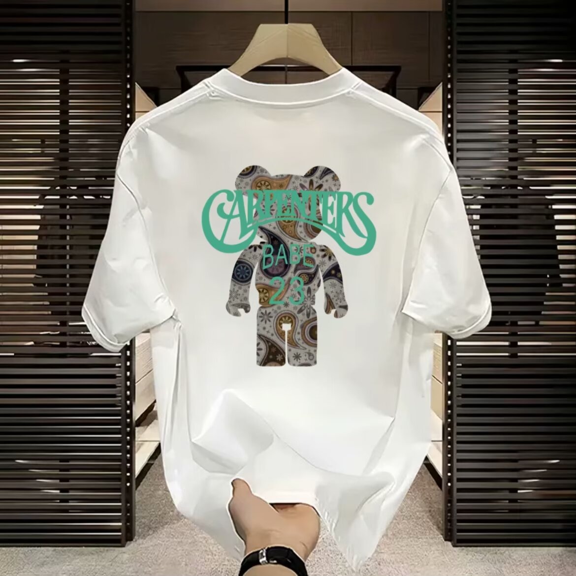 2026 New Arrivals Men's Streetwear T-Shirts | Bear & Letter Graphic Crew Neck 100% Cotton Slim-Fit Short Sleeve Tops