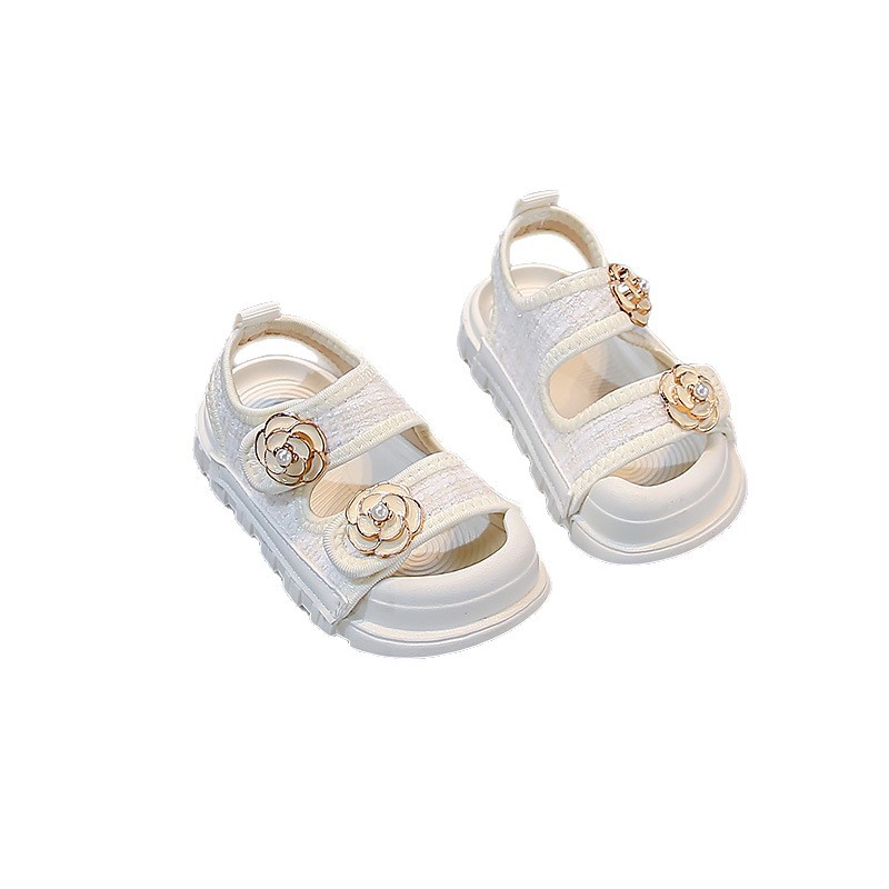 2026 Trendy Toddler Girls Sandals Camellia Flower Decor Double Hook Loop Non-Slip Summer Shoes for Kids Style Chic Summer Fashion Free shipping Size27