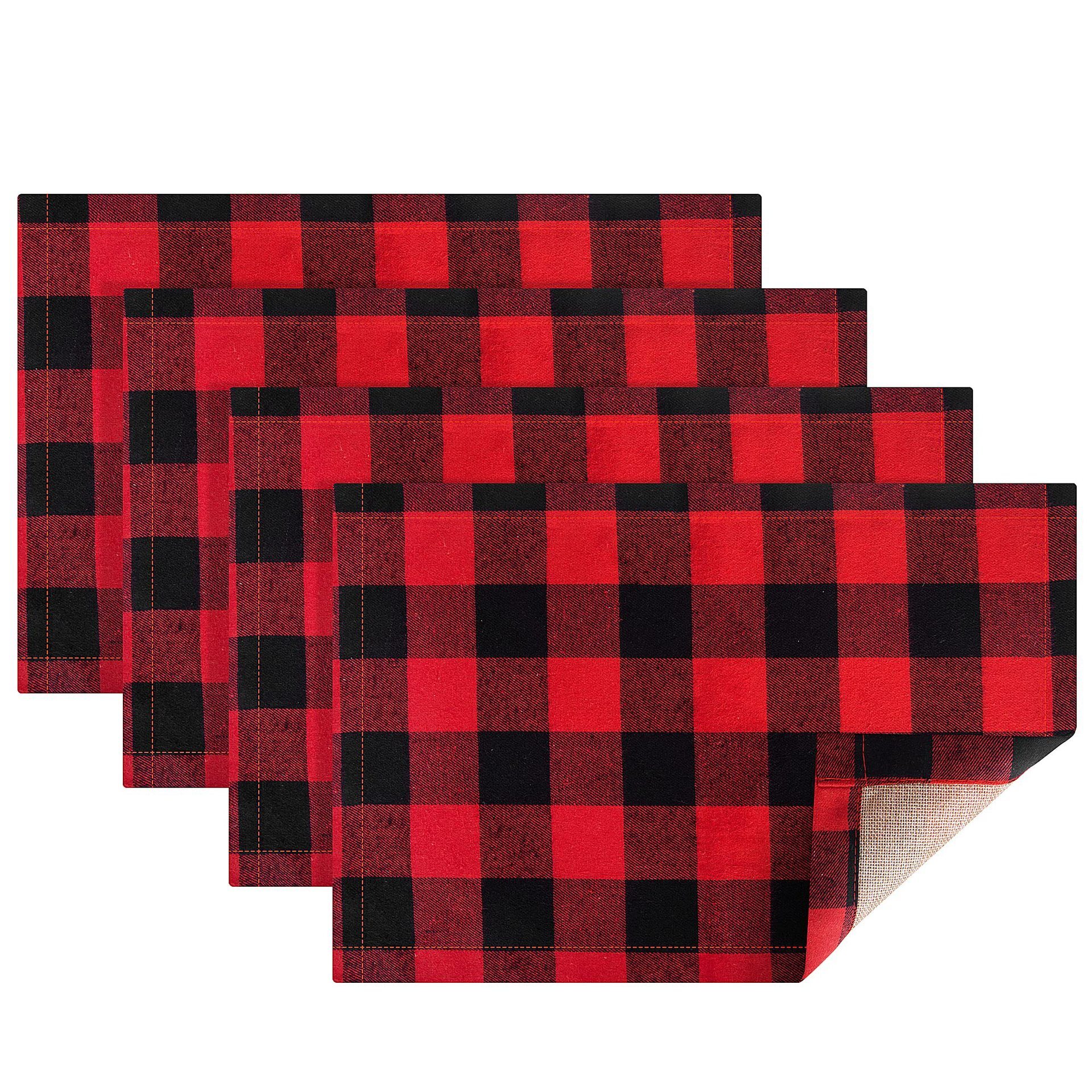 Holiday Placemats Red Black Checkered Classic Jacquard For Christmas Halloween Thanksgiving Linen Table Mats