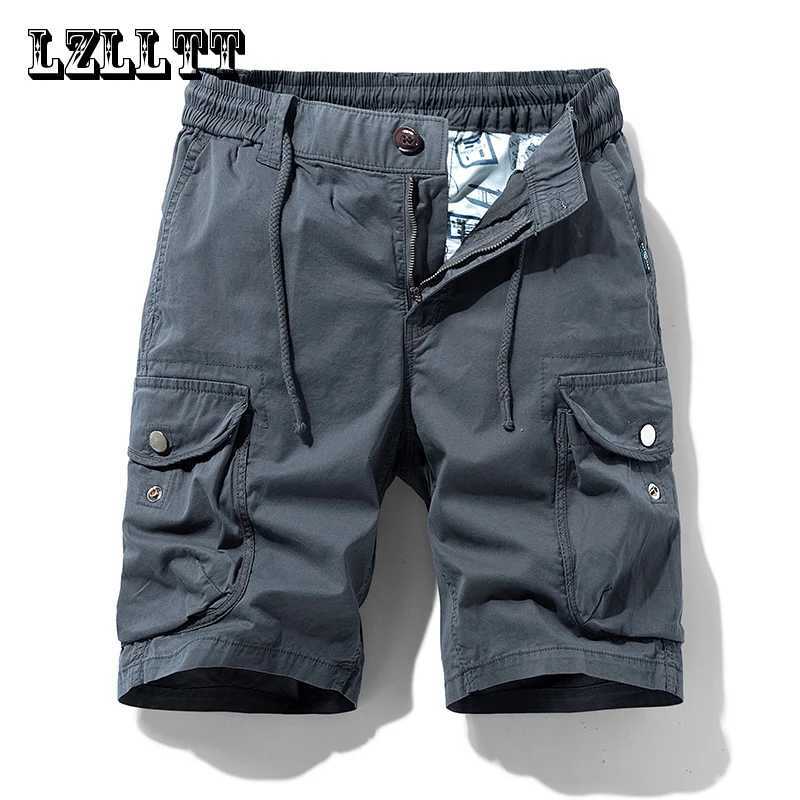 Summer Men Cargo Cotton Shorts Pants Mens Clothing Elastic Waist Casual Solid Beach Jogger Multi Pocket Shorts Male 40 Z260331