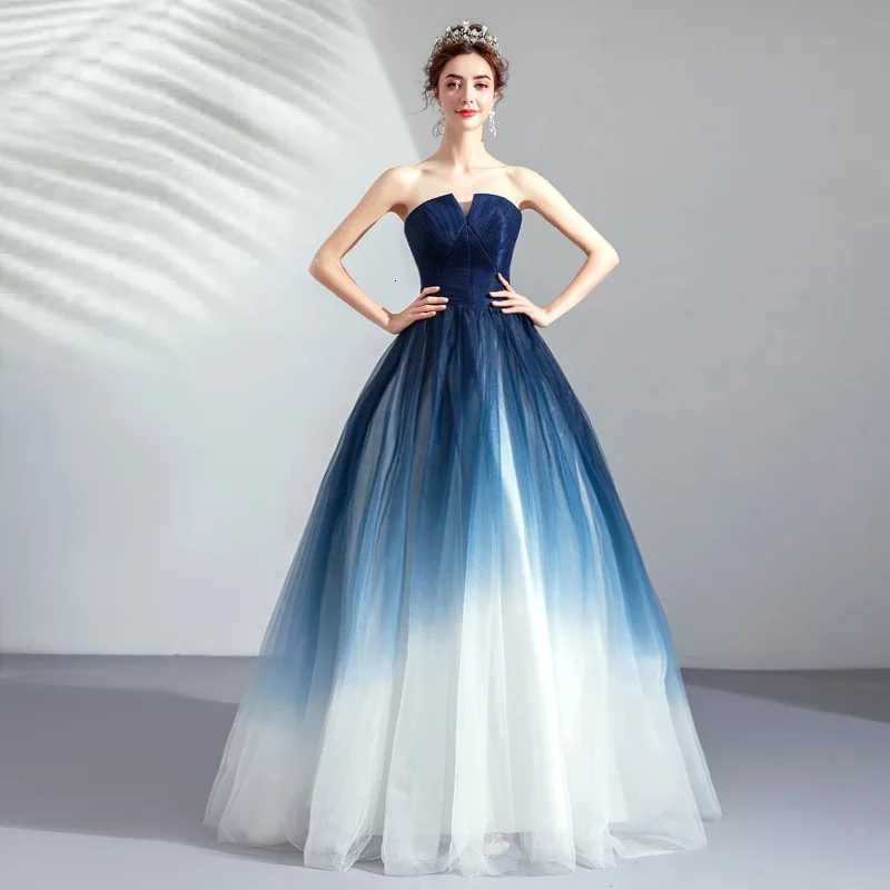 Dream Starry Annual Meeting Dress Gradual Change Blue Performance Clothes Art Test Host Catwalk Wedding Banquet Evening Dress C260331