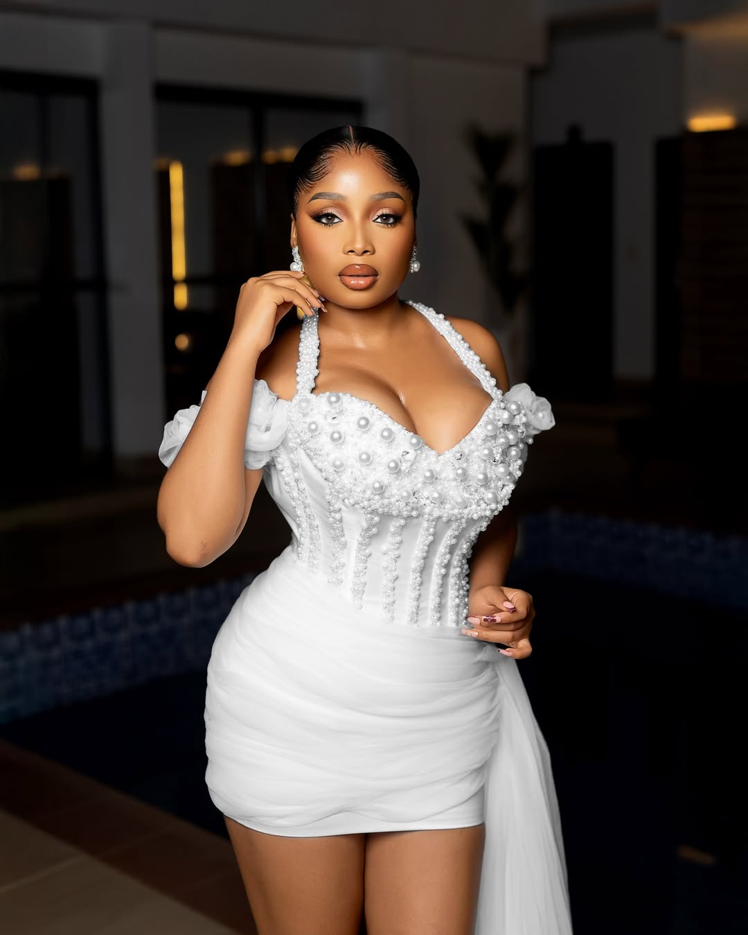 2026 Aso Ebi White Cocktail Dresses For Women Homecoming Dress Halter Tulle Sequined Lace Pearls Short Prom Dresses For Black Girls C506