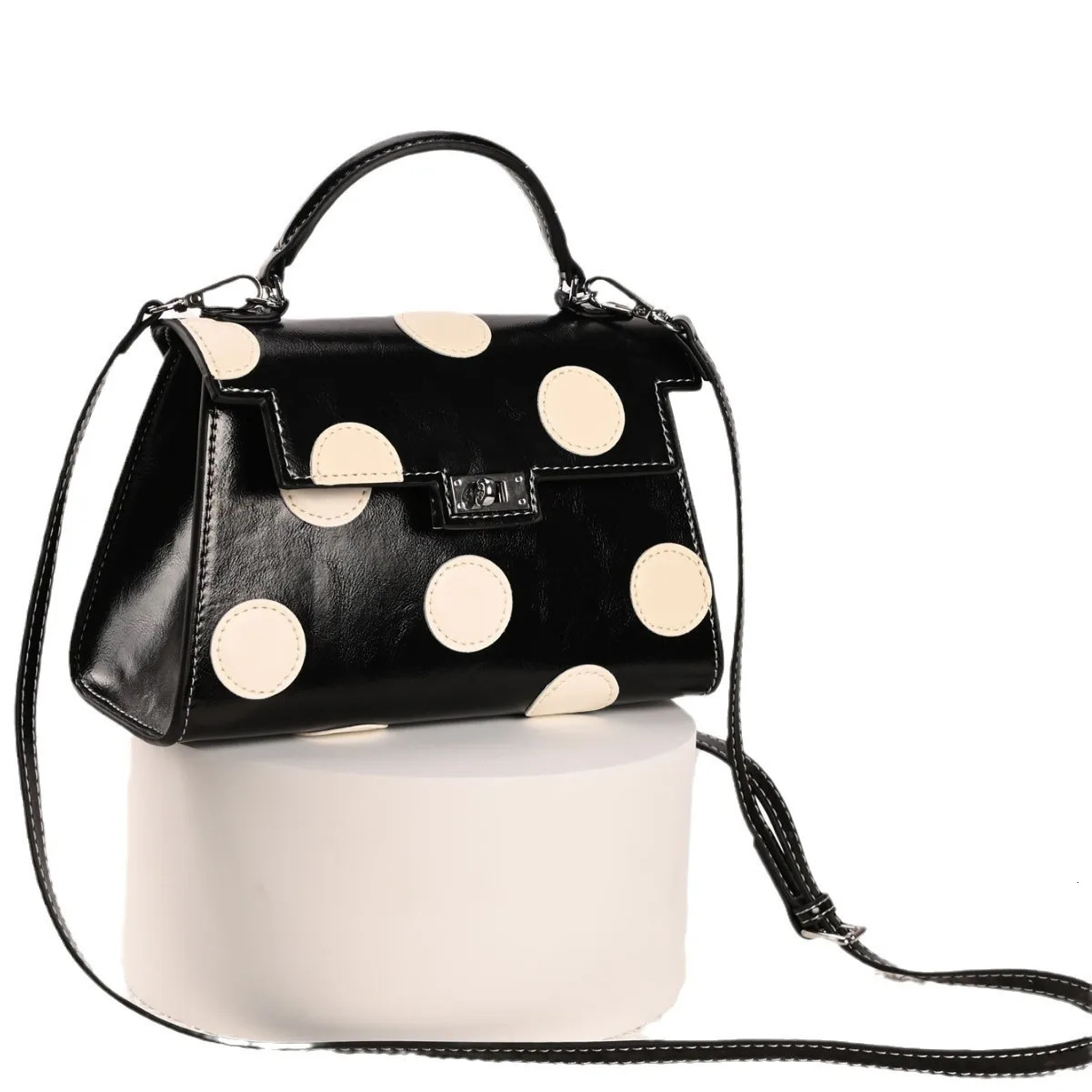 Romantic Polka Dot Handbag Box Shape Bag Top Handle Bag Simple Color Versatile Crossbody Bag 260324