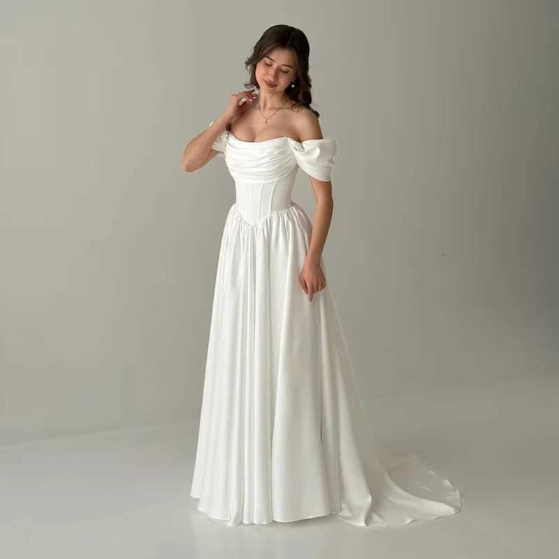 Customized Rode De Morrie 2026 Popular Off The Shoulder Pleat Sweetheart Thick Satin A Line Wedding Dress V-shape Waistline C260331