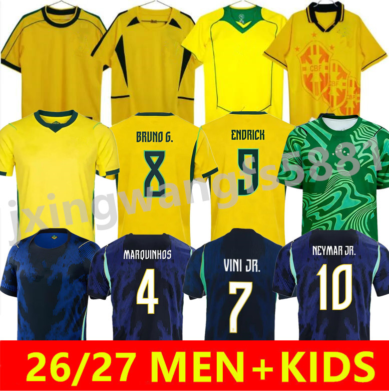 2026 Brasil Fans players soccer jerseys Men kids CASEMIRO RICHARLISON RAPHINHA PAQUETA VINI JR 1998 2002 Retro Romario Ronaldinho BraziLS RIVALDO ADRIANO jersey