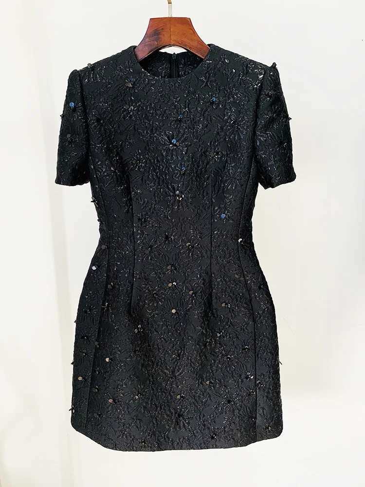 HIGH STREET Newest 2026 Designer Fashion Stylish Dress Womens Beaded Floral Jacquard Trimmed Dress C260331
