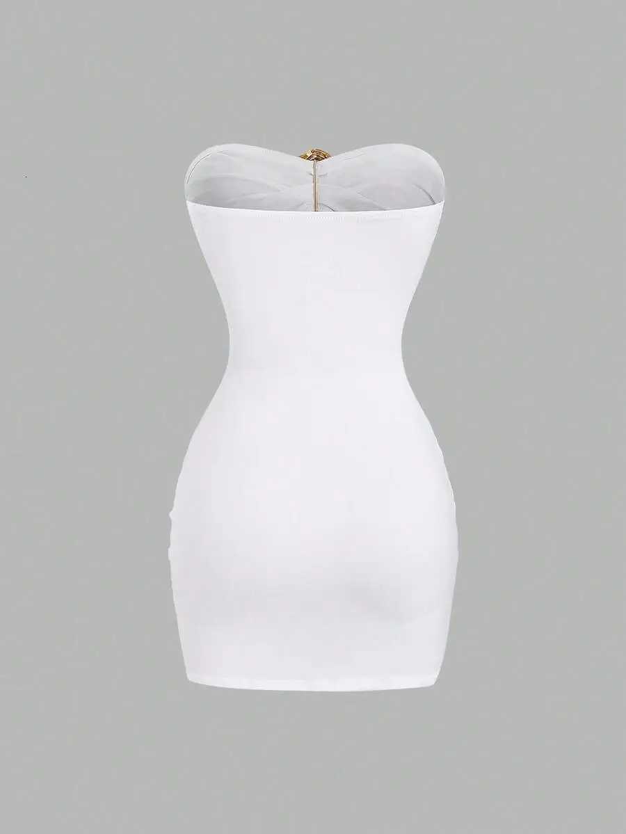 Womens Sexy Slim-Fit Strapless Bustier Mini Dress with Metal Buckle C260331