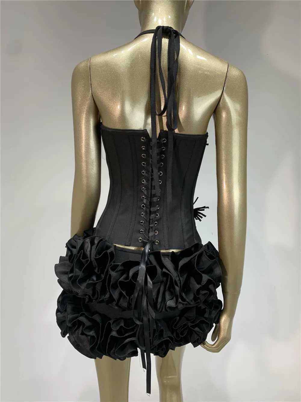 2025 New Designer Bandage Skirt Sets For Women Sexy Halter Bodycon Top And Flower Mini Skirt Two Piece Sets Evening Party Outfit C260331