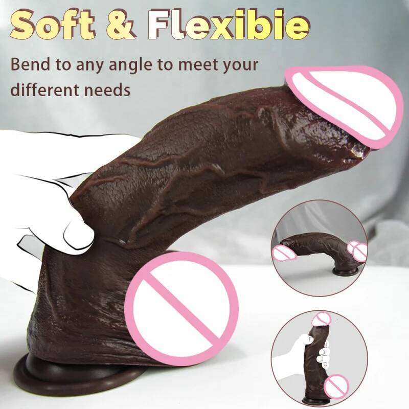 Simulated Black Lifelike Dildo Realistic Big Dick Cock Soft Silicone Penis Anal Plug Suction Cup Dildos For Women 26L0331