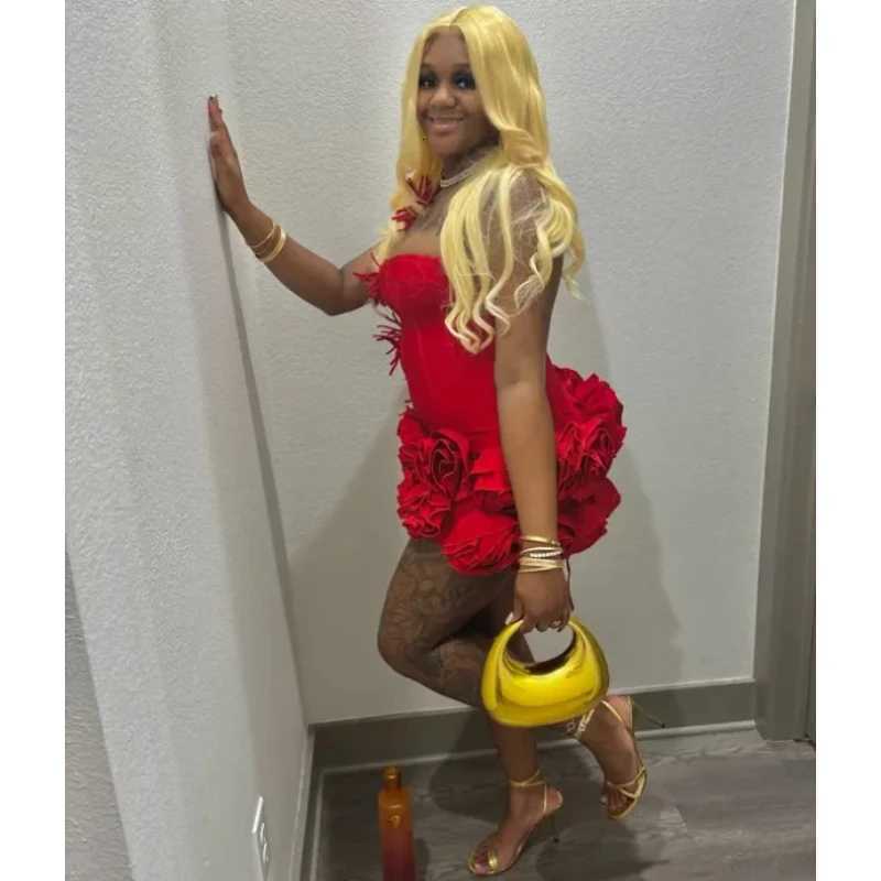 New Women Sexy Elegant Fashion latin dance Prom Gown Celebrity Club Two Piece Set Luxury Birthday Party Red Black Bandage Outfit C260331