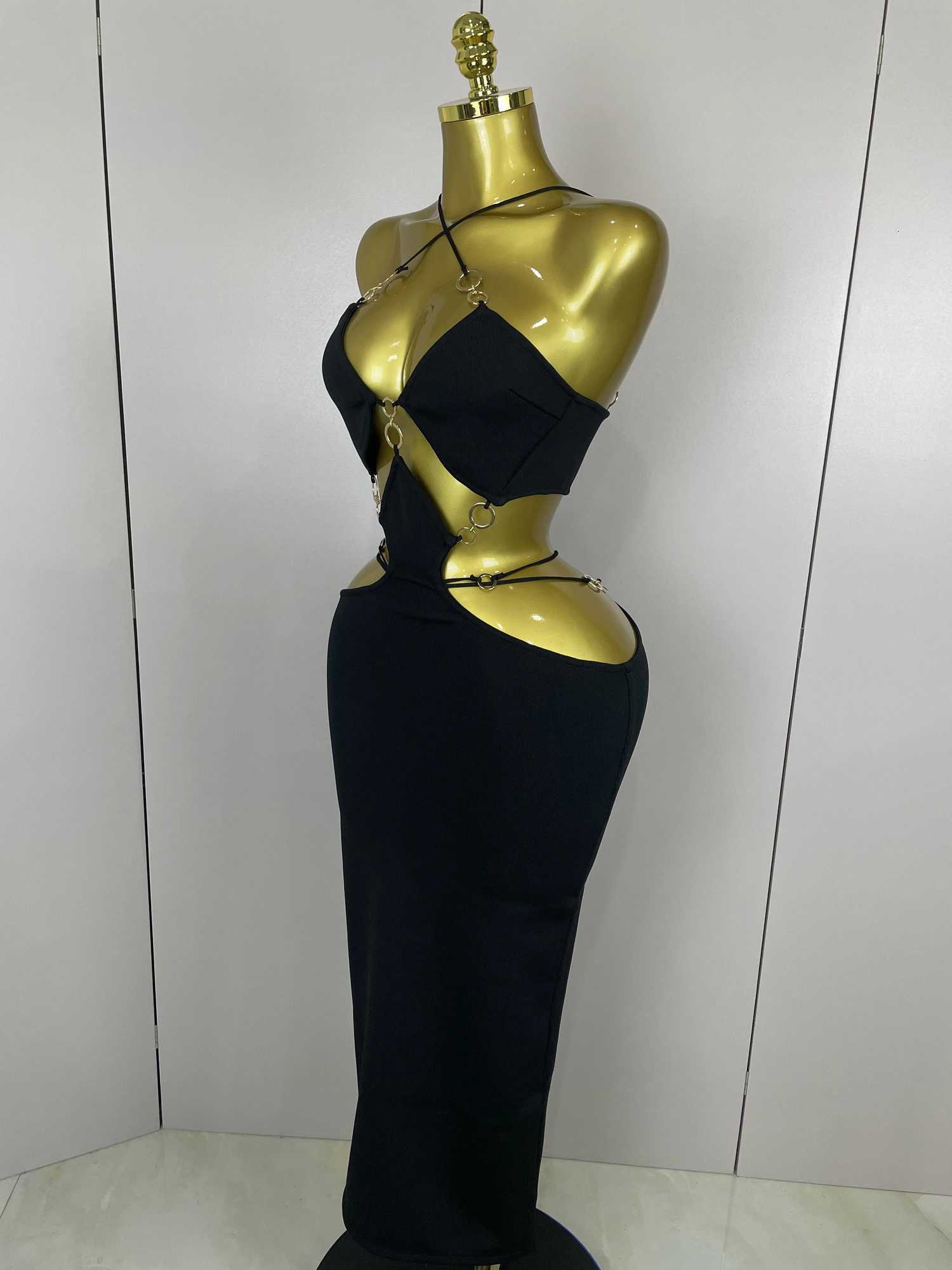 Sexy Halter Hollow Out Sleeveless Black Red Bodycon Long Bandage Dress 2025 Women Celebate Elegant Luxury Birthday Club Dress C260331