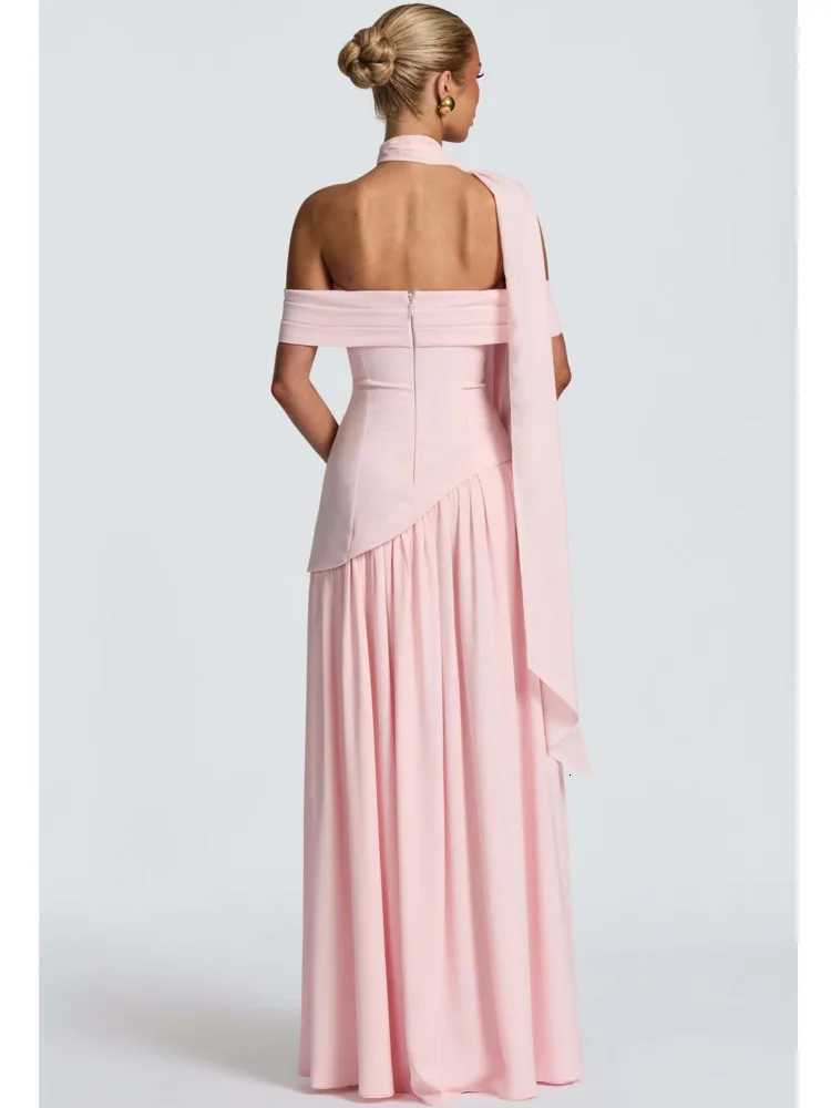 Articat Elegant Off-Shoulder Slit Ruched Party Club Evening Dress Women Sexy Backless Slim Zipper Long Dress Formal Dress 2025 C260331