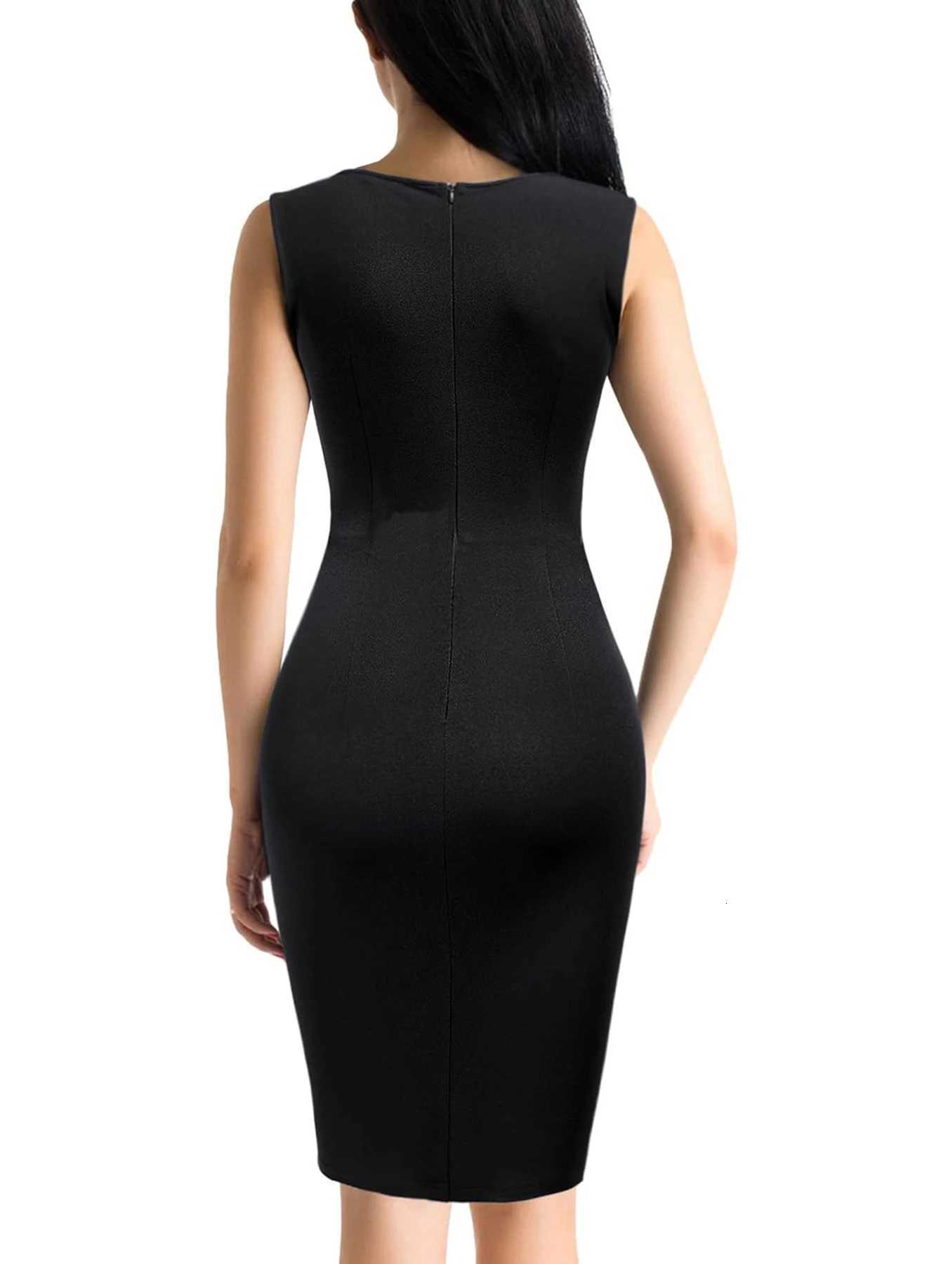 Womens Elegant Sleeveless Sequin Patchwork Black Knee Length Colorblock Business Cocktail Party Pencil Bodycon Sheath Dress C260331