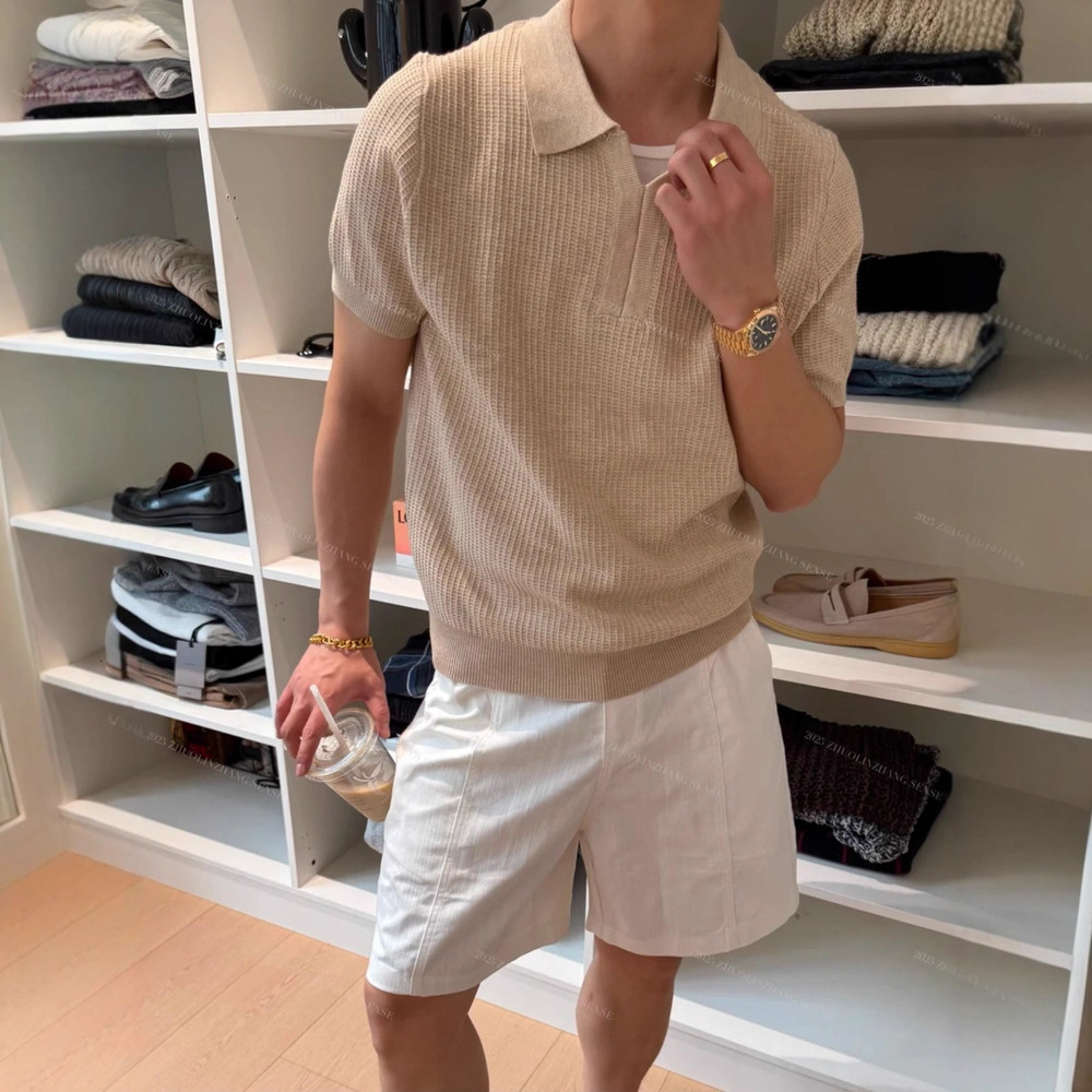 Luxury Brand Men Summer Seagull Collar Knitted Short Sleeve Polo Shirt Old Money Style Ice Silk Lightweight Breathable Casual Half Sleeve T Shirt Fash