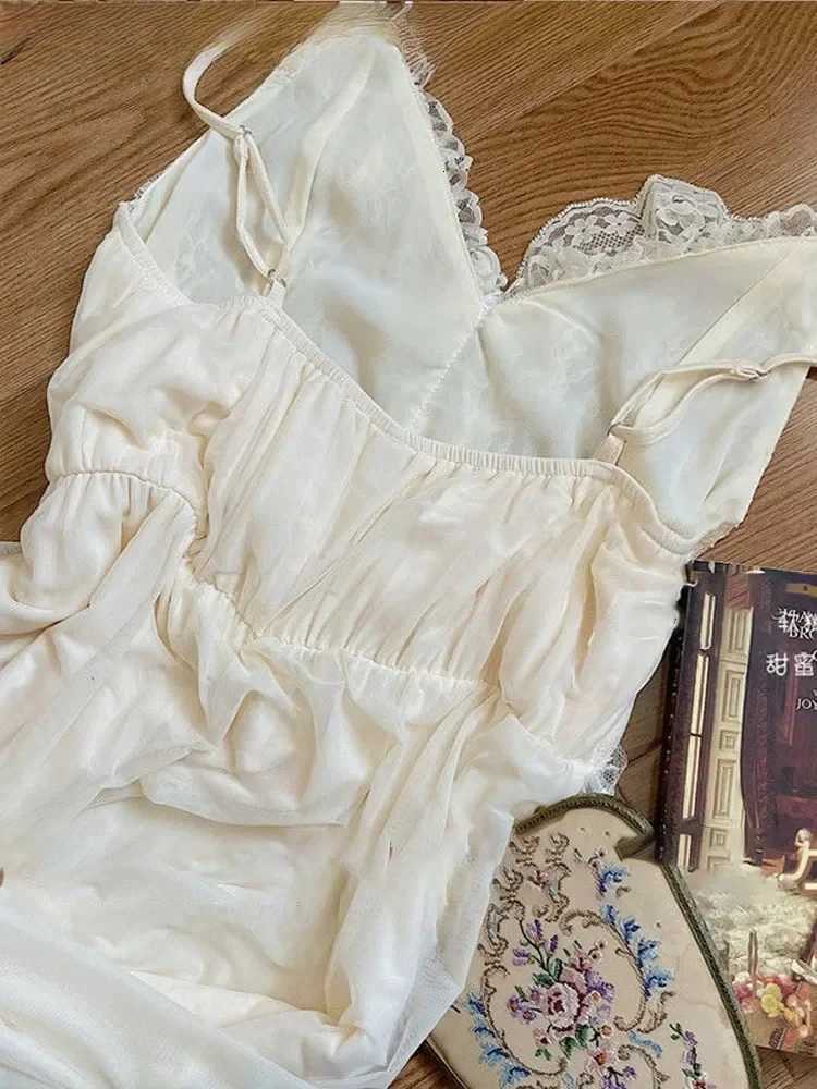French Sweet Vintage Fairy Dress Women 2025 Autumn Lace Sexy Casual Korean Dress Female Court Chiffon Elegant Long Strap Dresses C260331