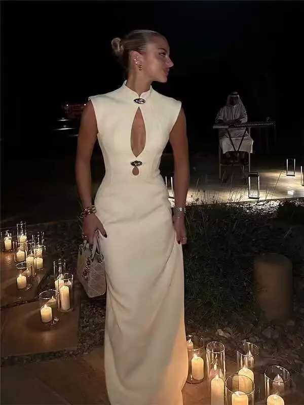 Sexy Turtleneck Sleeveless Dress Women Elegant Hollow Out High Waist Slim Maxi Fishtail Dresses 2026 Lady Evening Party Vestido C260331