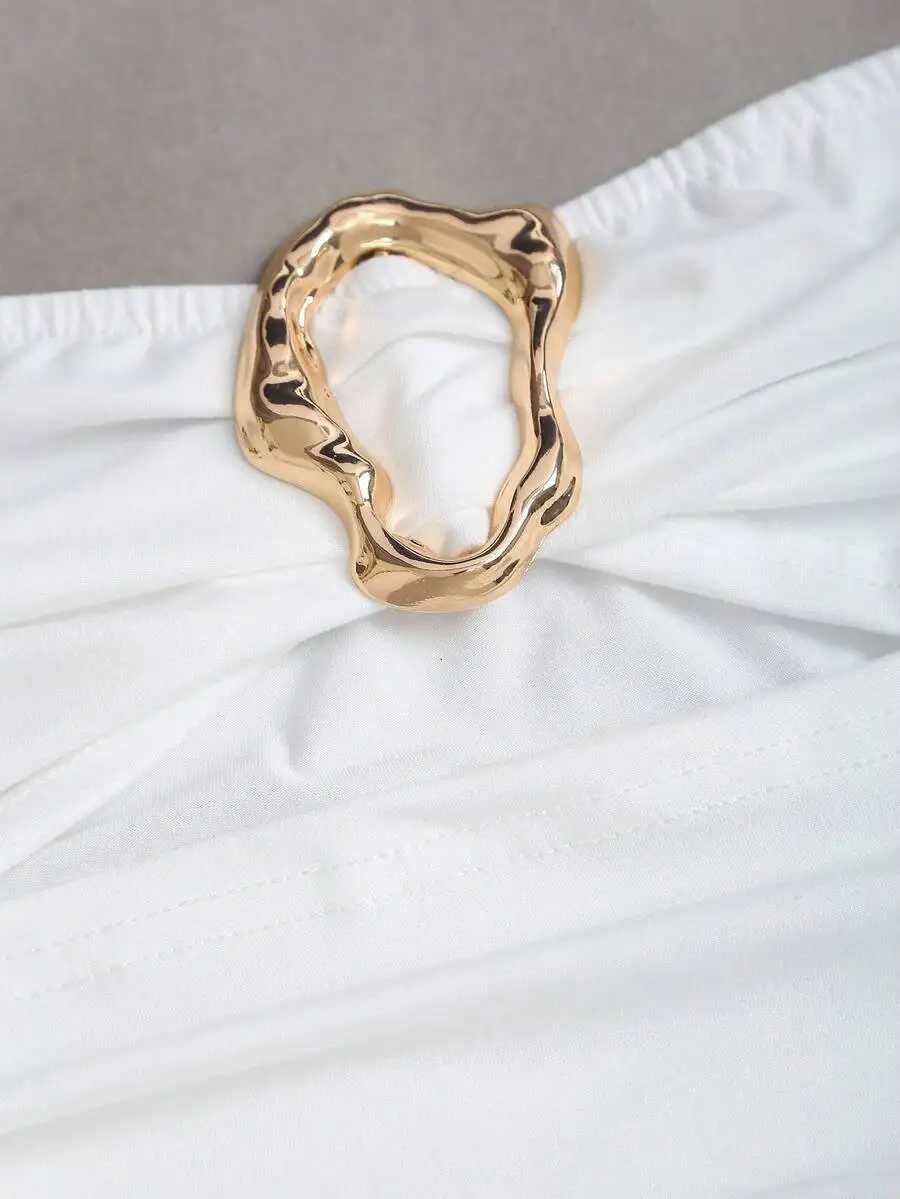 Womens Sexy Slim-Fit Strapless Bustier Mini Dress with Metal Buckle C260331