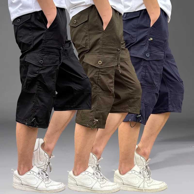 2025 New Mens Cargo Shorts Summer Loose Casual Pants Elastic Waist Large Size Outdoor Jogging Sweatpants Trend Multi Pockets Z260331