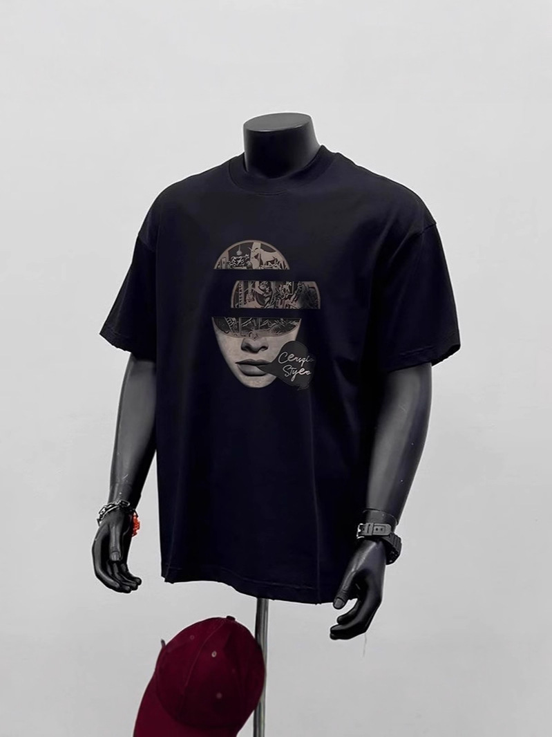 Heavyweight Cotton Streetwear Tees | American Trendy Printed Men's Summer Crew Neck Loose Versatile Short-Sleeve T-Shirts