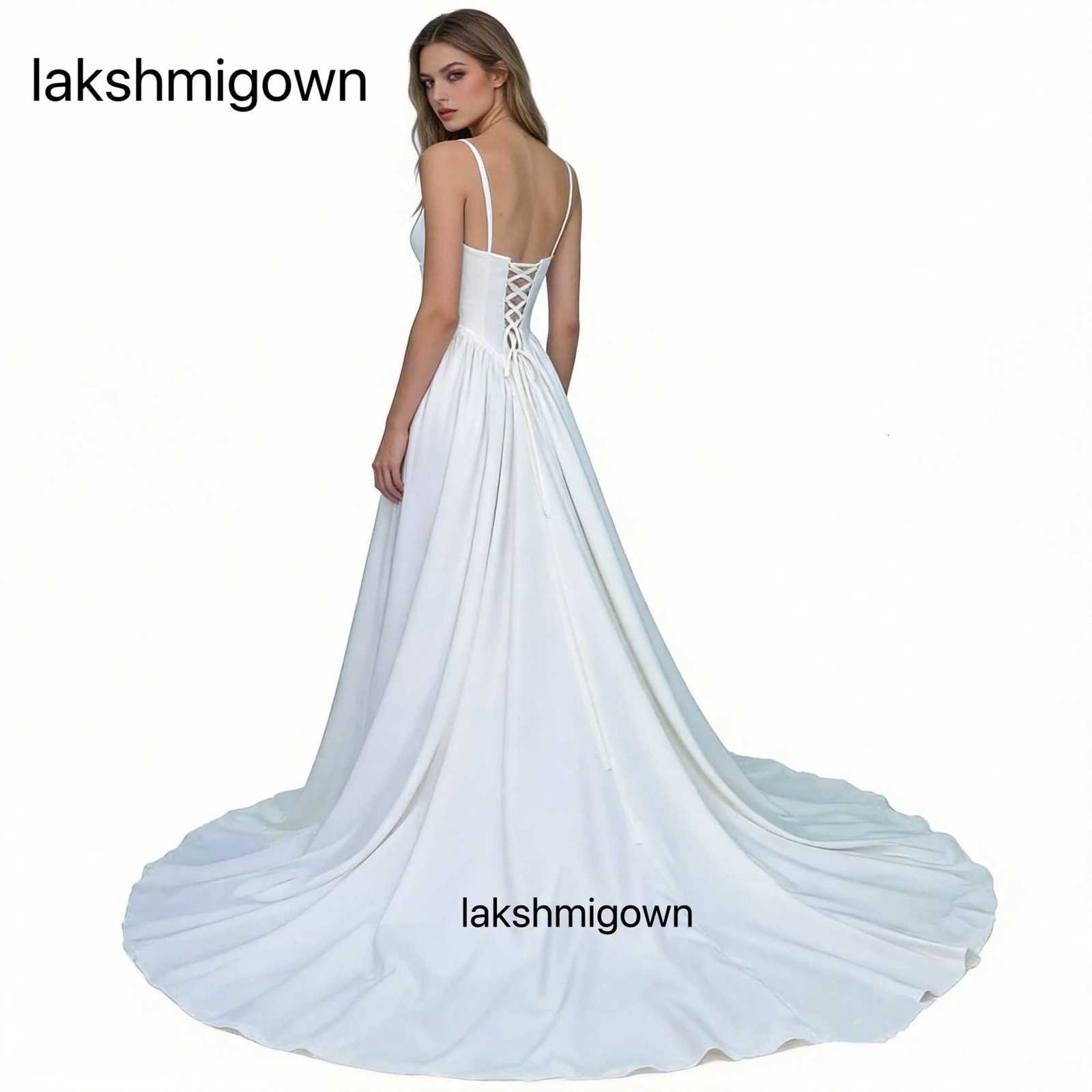 Lakshmigown Crepe A Line Wedding Dress 2026 Spaghetti Straps Lace up Back Elegant Court Train Sleeveless Bridal Gowns Customized C260331