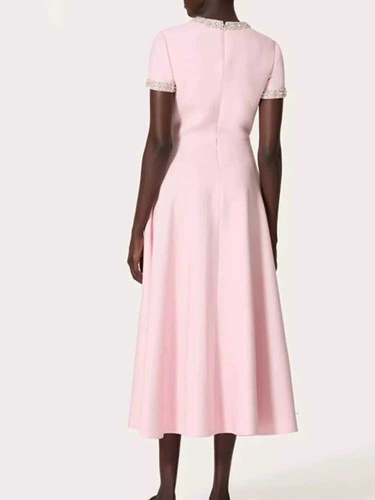 Heavy industry luxury bow short sLeeve dress high waist long skirt 2024 autumn womens new big swing A-line skirt C260331