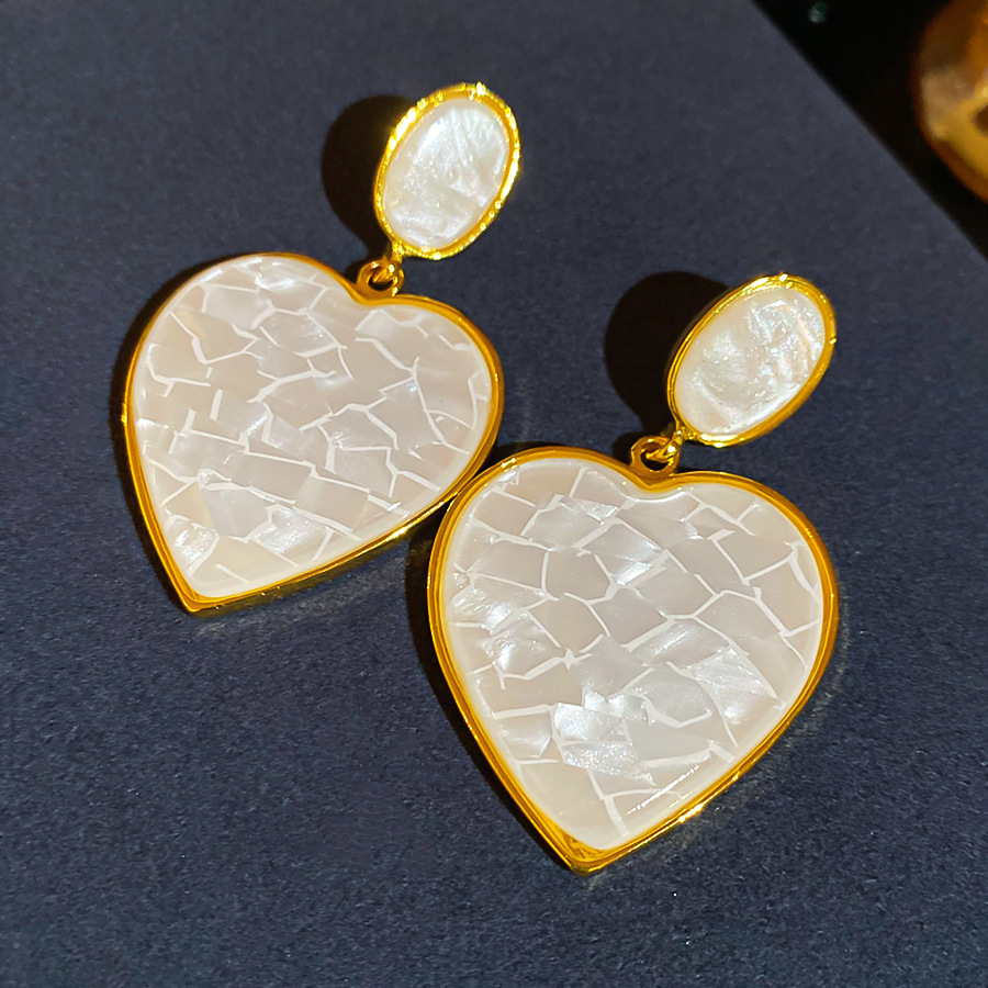 Vintage French Heart-Shaped Shell Earrings - Gentle Pendant Studs for Women - view 5