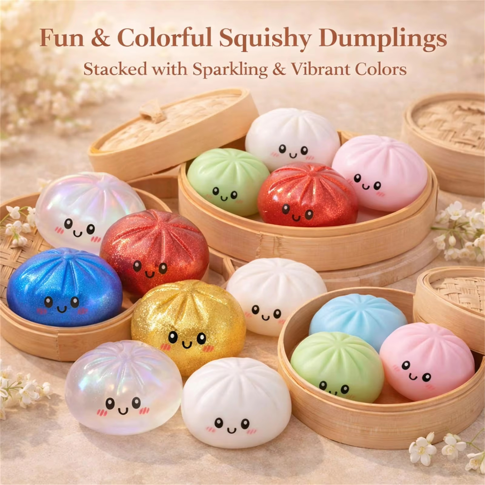 Dumpling Squishy Giant Glitter Dumpling, Colorful Dumplings Balls Fidget Sensory Toy,Squeeze Dough Ball Stress Reli by sea