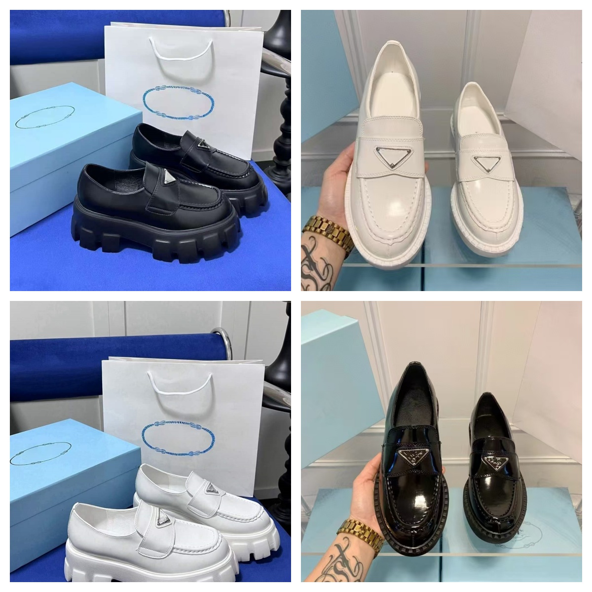 Loafers designer shoes High quality monolith leather Casual Shoes women loafer shoes Cowhide Sneakers Oxford Chunky Sneaker Matte lug sole platfrom shoes 35-42 10A