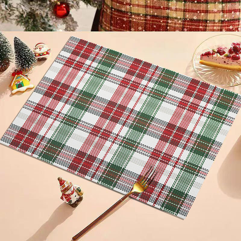 Placemats Red And Green Plaid Christmas Vintage Heat Insulating Oil Proof Household Western Table Mats