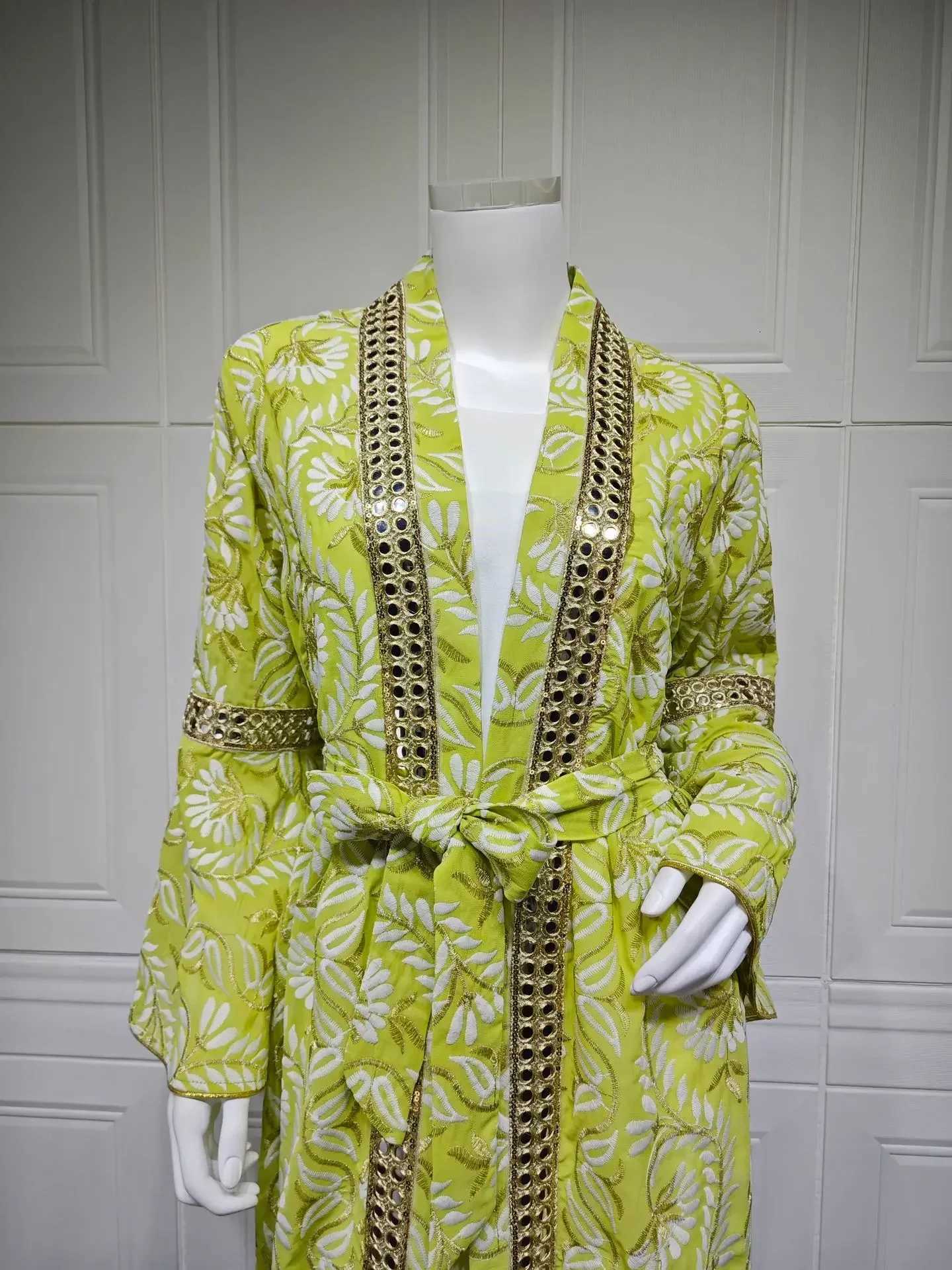 Eid Arab Muslim Party Dress Women Abaya with Inner Dress 2 Piece Set Jalabiya Morocco Kaftan Vestidos Dubai Ramadan Gown Robe C260331