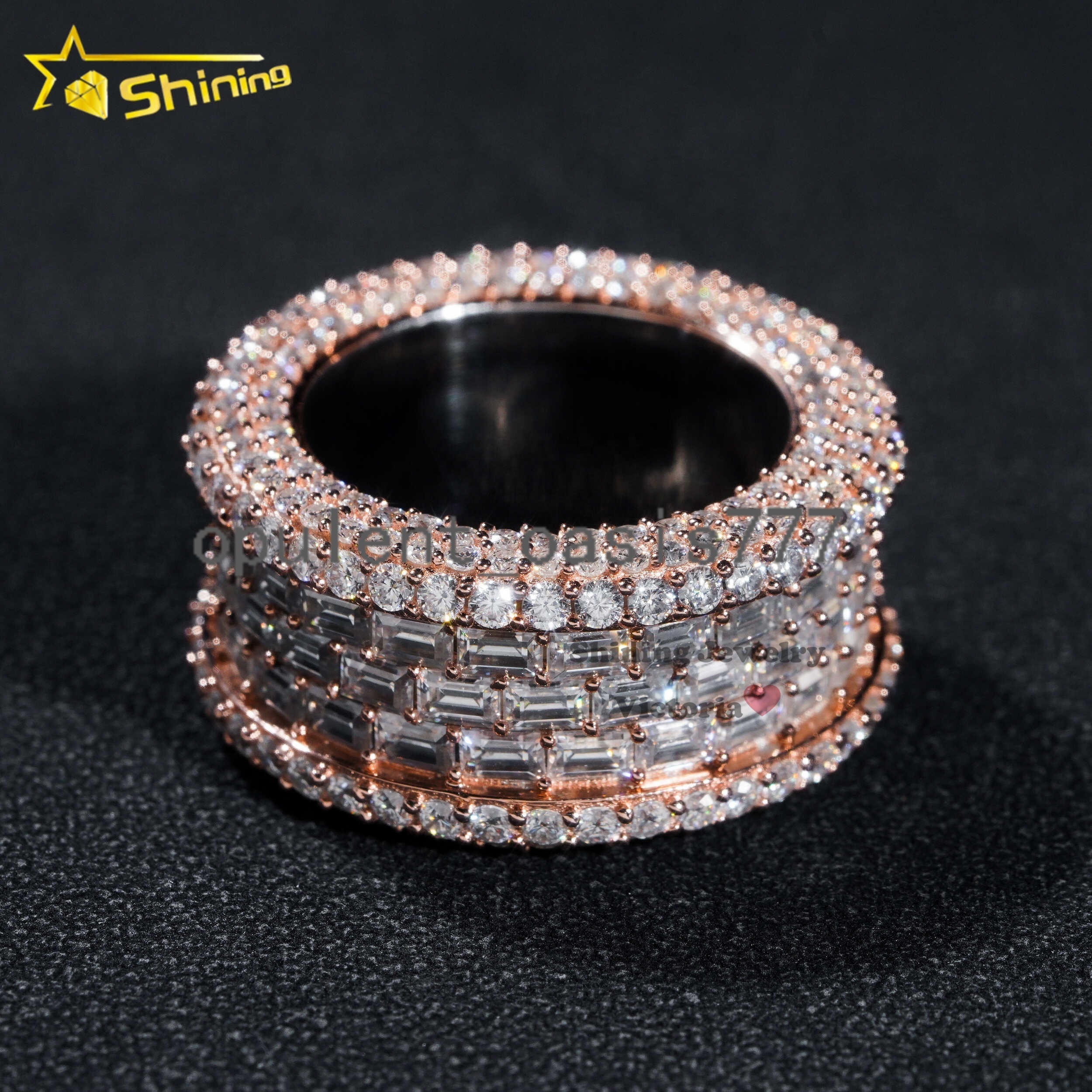 Custom Made Rose Gold Men Hip Hop 925 Sterling Silver Iced Out Moissanite Eternity Band Ring
