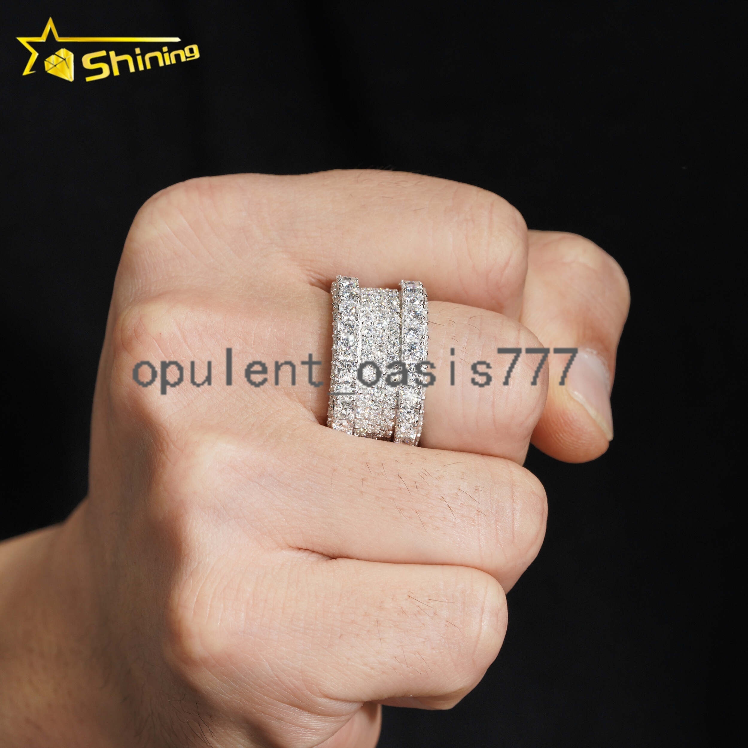 GRA Certificate 925 Sterling Silver Gold Plated Fine Jewelry VVS Diamond Moissanite Hip Hop Band Ring