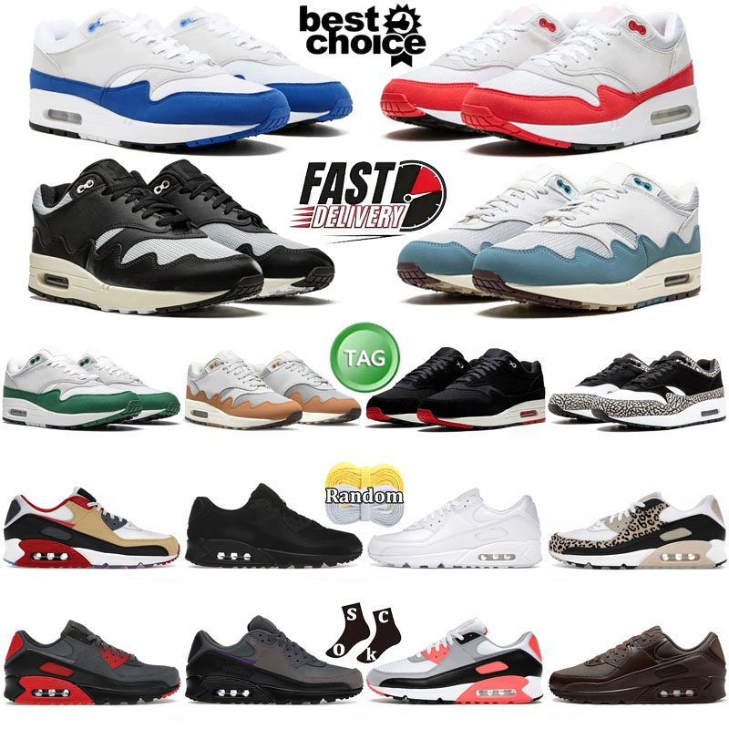 87 Designer shoes 90s Mens Running Shoes Wolf Grey Anniversary Royal aqua parra bred University Blue breathable Chaussure 1 mens Trainers women sport 90 sneakers