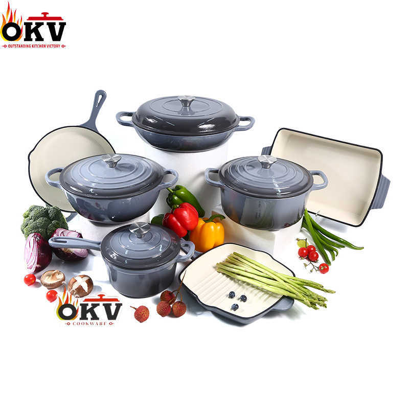 Set of 7 cast iron enamel cookware 24cm soup pot, mom pot, frying pan, non-stick pot, cast iron enamel cookware set L260529