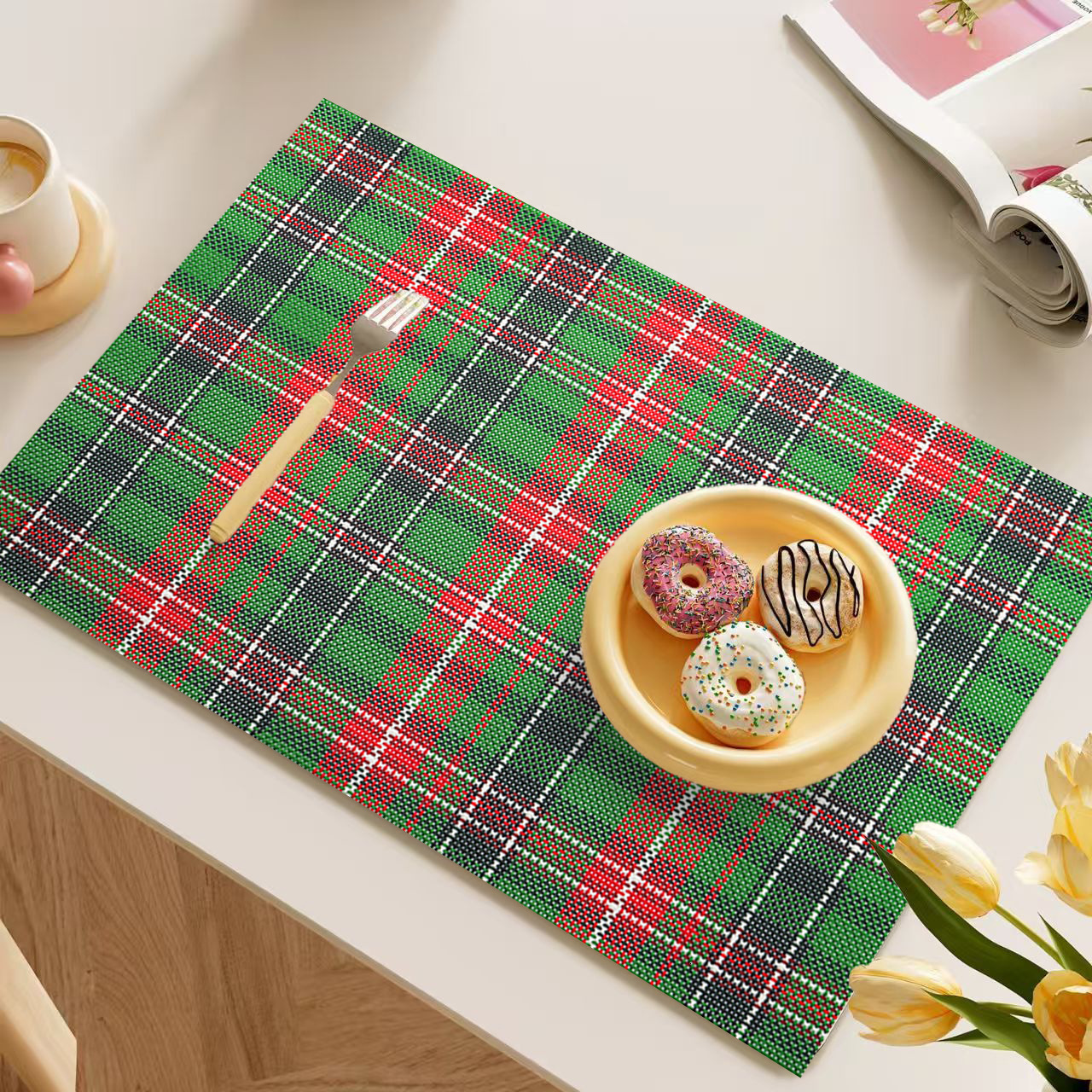 Placemats Red And Green Plaid Christmas Vintage Heat Insulating Oil Proof Household Western Table Mats