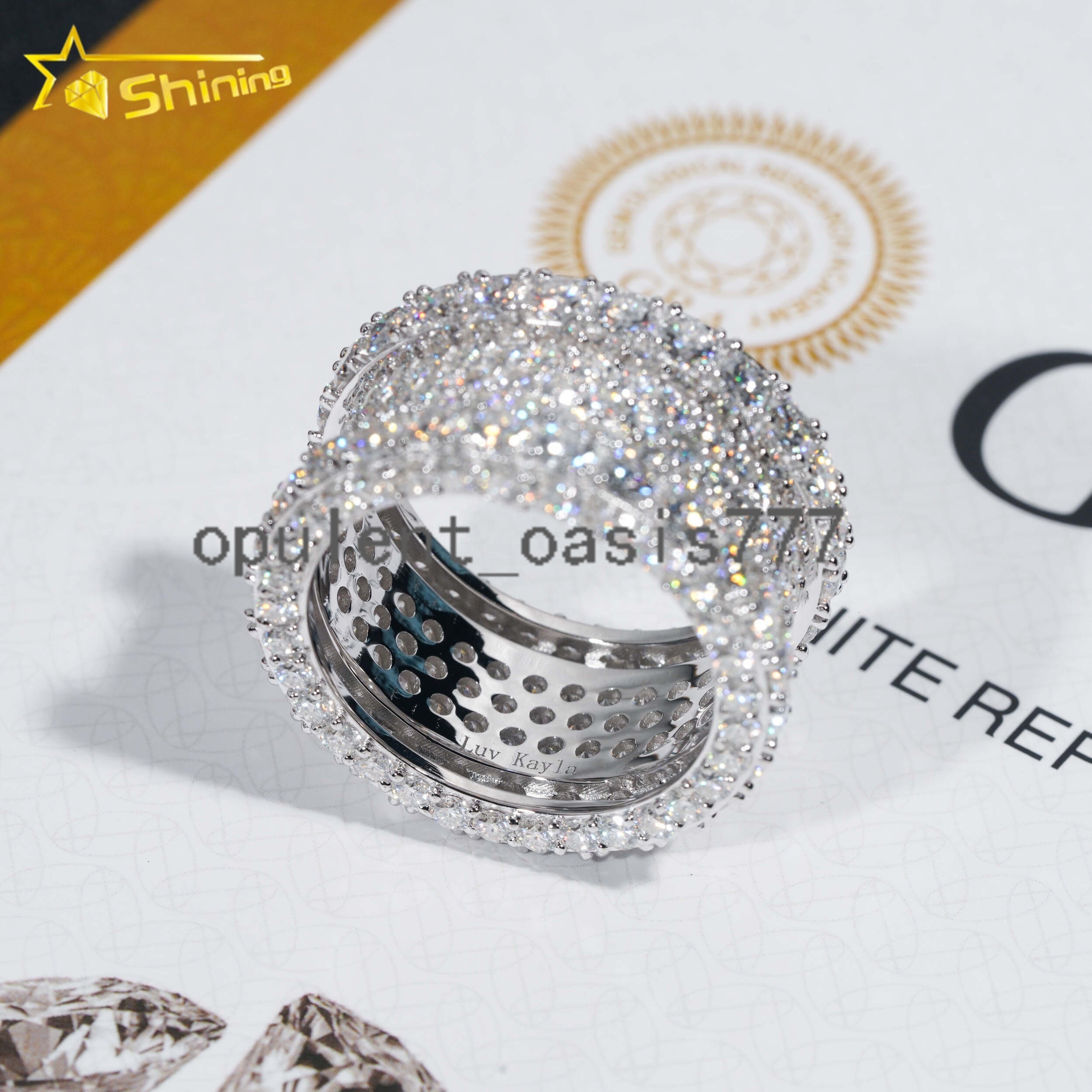 GRA Certificate 925 Sterling Silver Gold Plated Fine Jewelry VVS Diamond Moissanite Hip Hop Band Ring