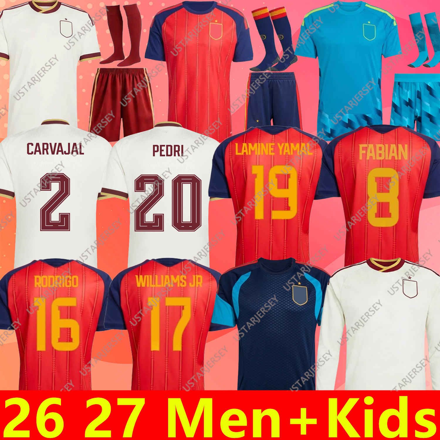 2026 World Cup Spain Jersey Kids LAMINE YAMAL Soccer 25 26 27 Jerseys PEDRI Carvajal Football Shirt WILLIAMS JR MERINO RODRIGO CUBARSI FERMIN camiseta espana mundial