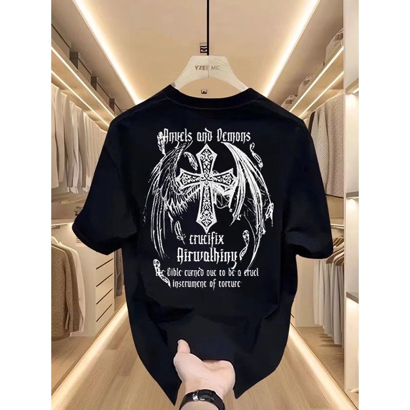 2026 Summer New Arrivals Unisex American Retro T-Shirts | 100% Cotton Angel Wings Graphic INS Streetwear Short Sleeve Tops