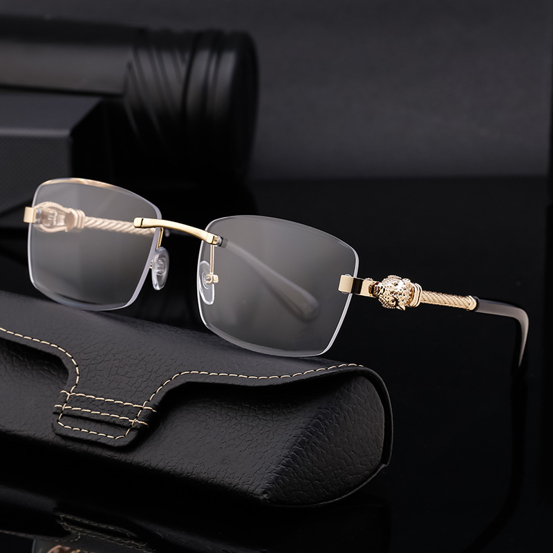 Luxury Brand Designer Leopard Head Frameless Sunglasses For Men - European And American Retro Style, High-end, Fashionable And Trendy Eyewear.