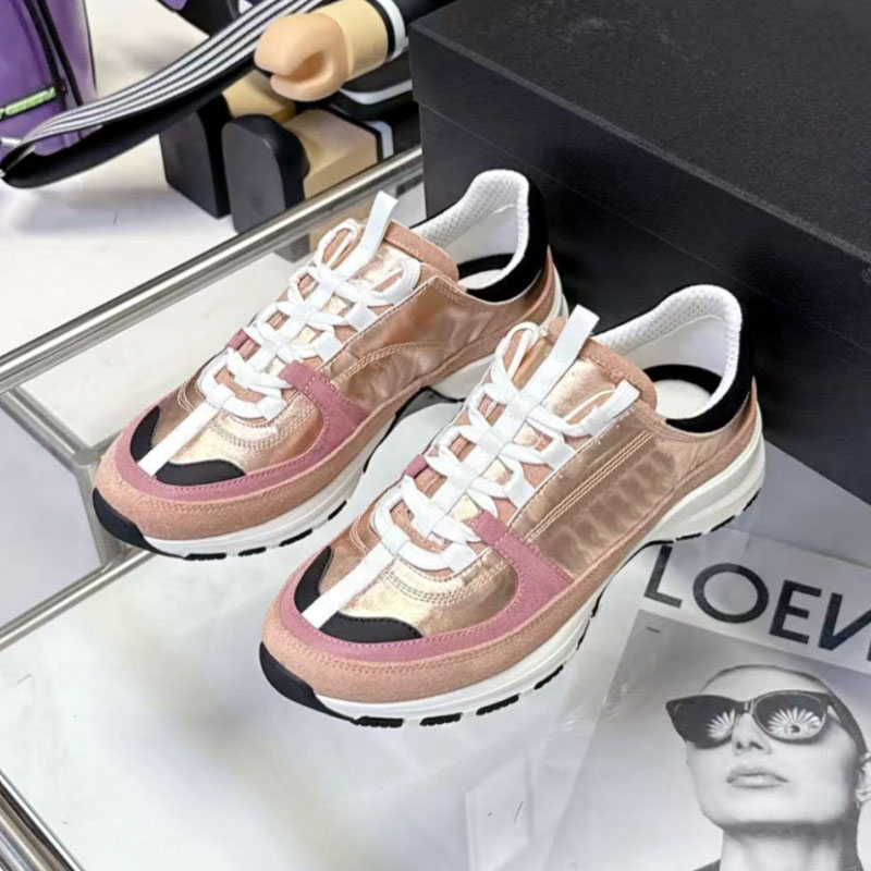 Luxury designer women's leather thick soled casual shoes for spring and autumn fashion, comfortable and breathable slide sports shoes, high-quality running shoes