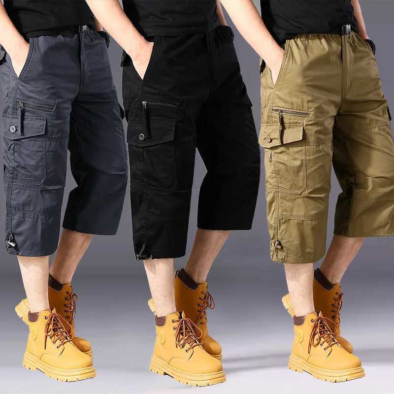 2025 New Mens Cargo Shorts Summer Loose Casual Pants Elastic Waist Large Size Outdoor Jogging Sweatpants Trend Multi Pockets Z260331