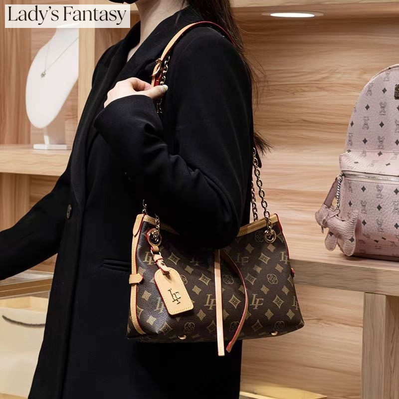 Lady's Fantasy Vintage Monogram Print Chain Shoulder Bag for Women - Faux Leather Hobo Bag with Tassel & Tag Decor, Classic Tote Purse for Work, 