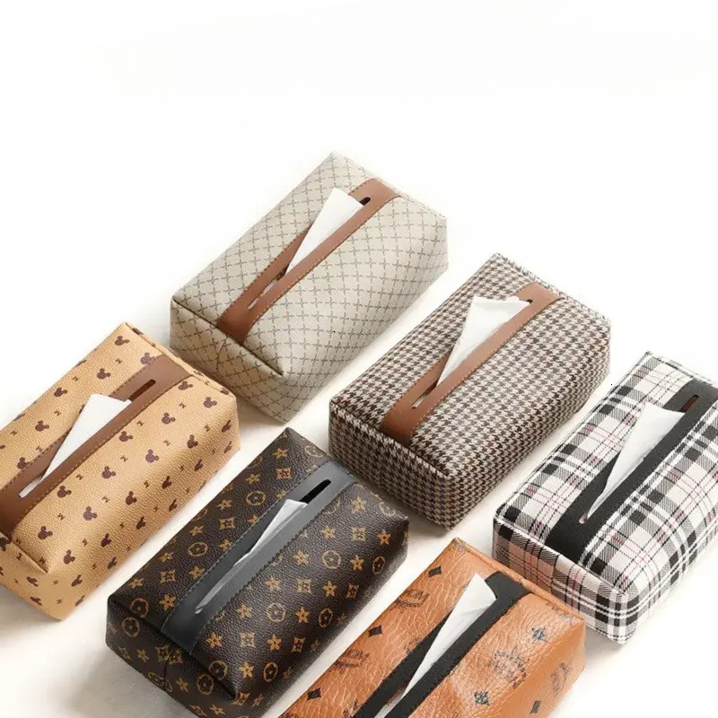 Retro Furniture Tissue Box PU Napkin Holder Desktop Paper Drawer Leather Car Universal Organizer Classic Letter