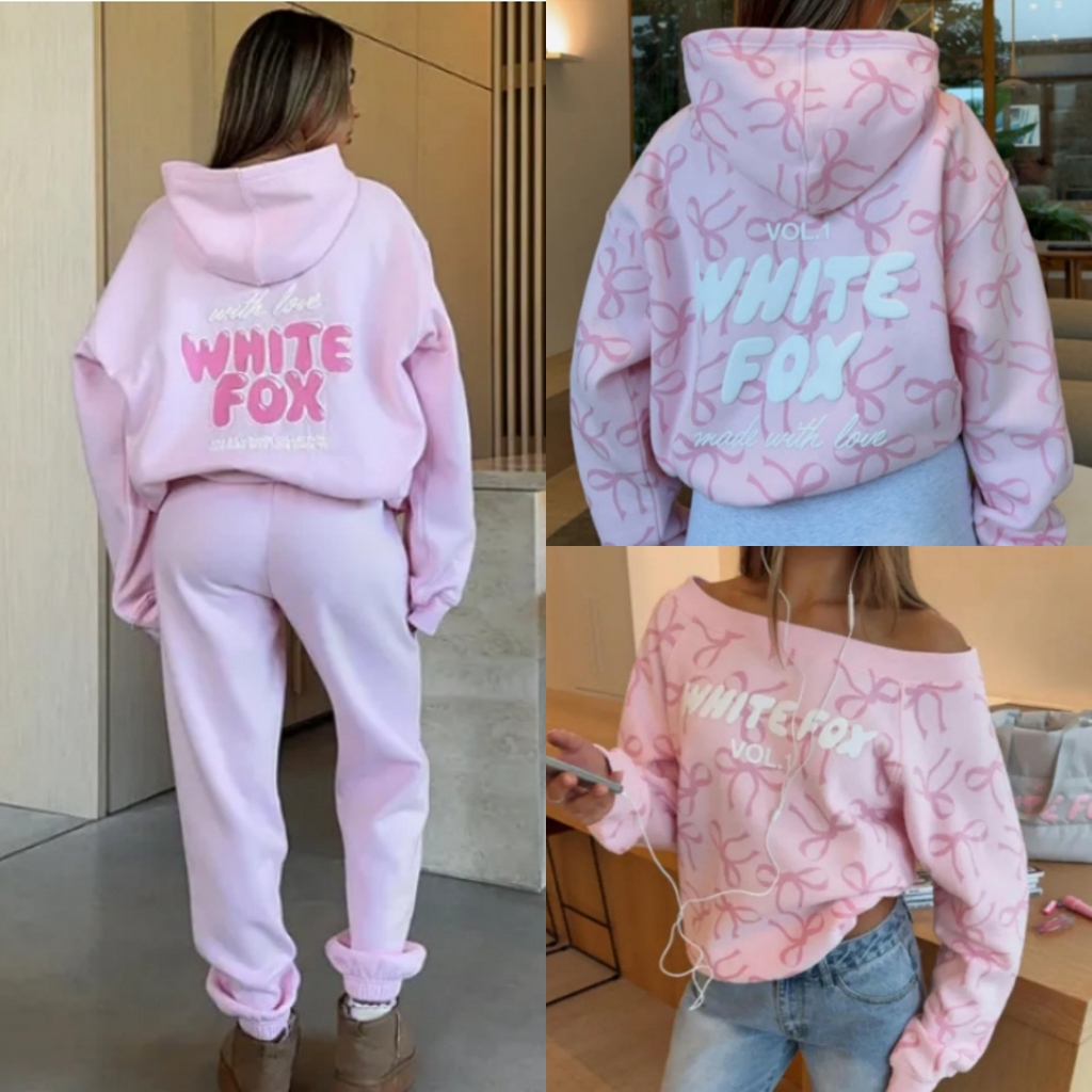 Designer WHITEFOX foxhoodie gym sets White Fall Winter Women's Trendy Sweatshirt Casual 3D Letter Print Hoodie jacket Shirt Long Sleeve Streetwear Sweatpants