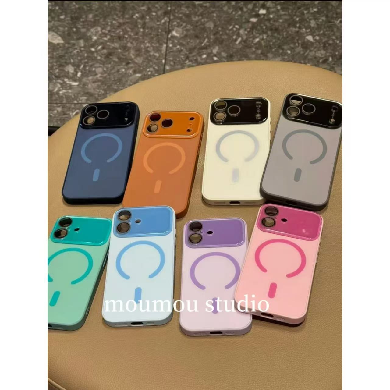 Premium sense ins solid color large window magnetic attraction suitable for iPhone case protective case