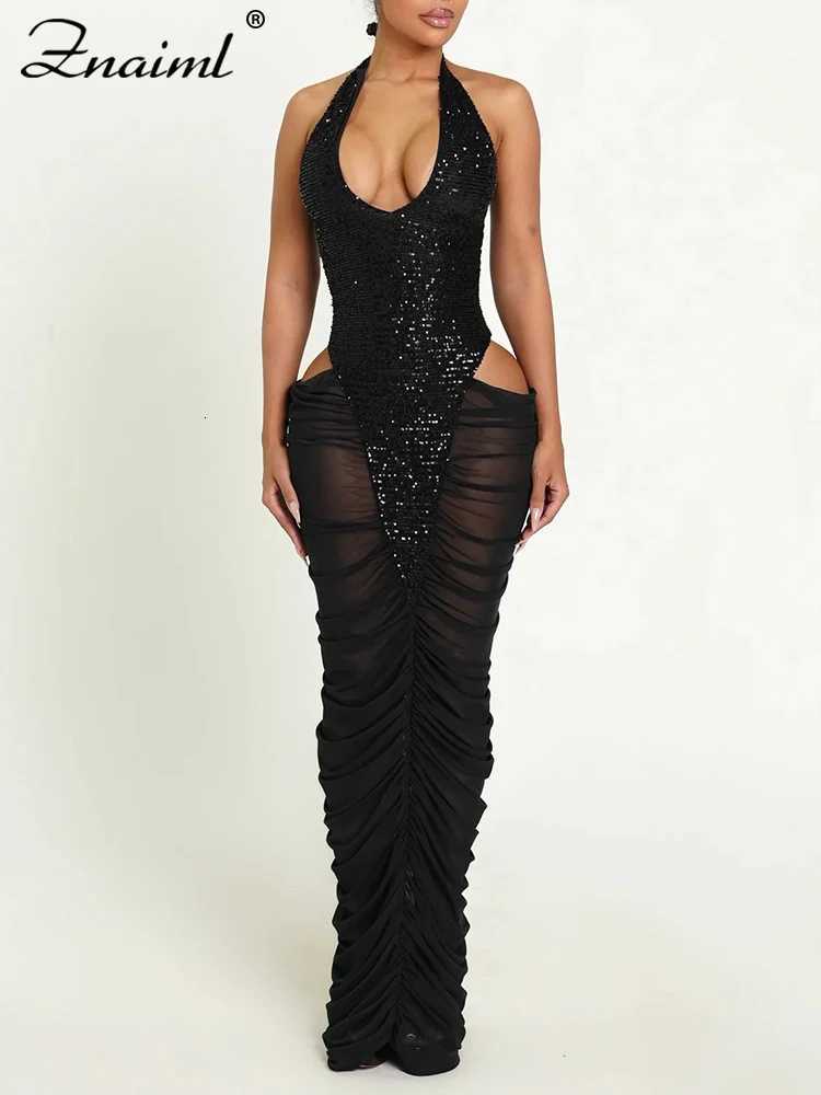 Znaiml Luxury Evening Dress for Women Halter Backless Hollow Sequin Patchwork Sleeveless Mermaid Skirt Female Birthday Dresses C260331