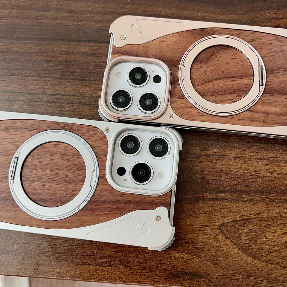 Walnut Wood & Aluminum Alloy Case for iPhone 16 Pro/iPhone 16 Pro Max with MagSafe Kickstand