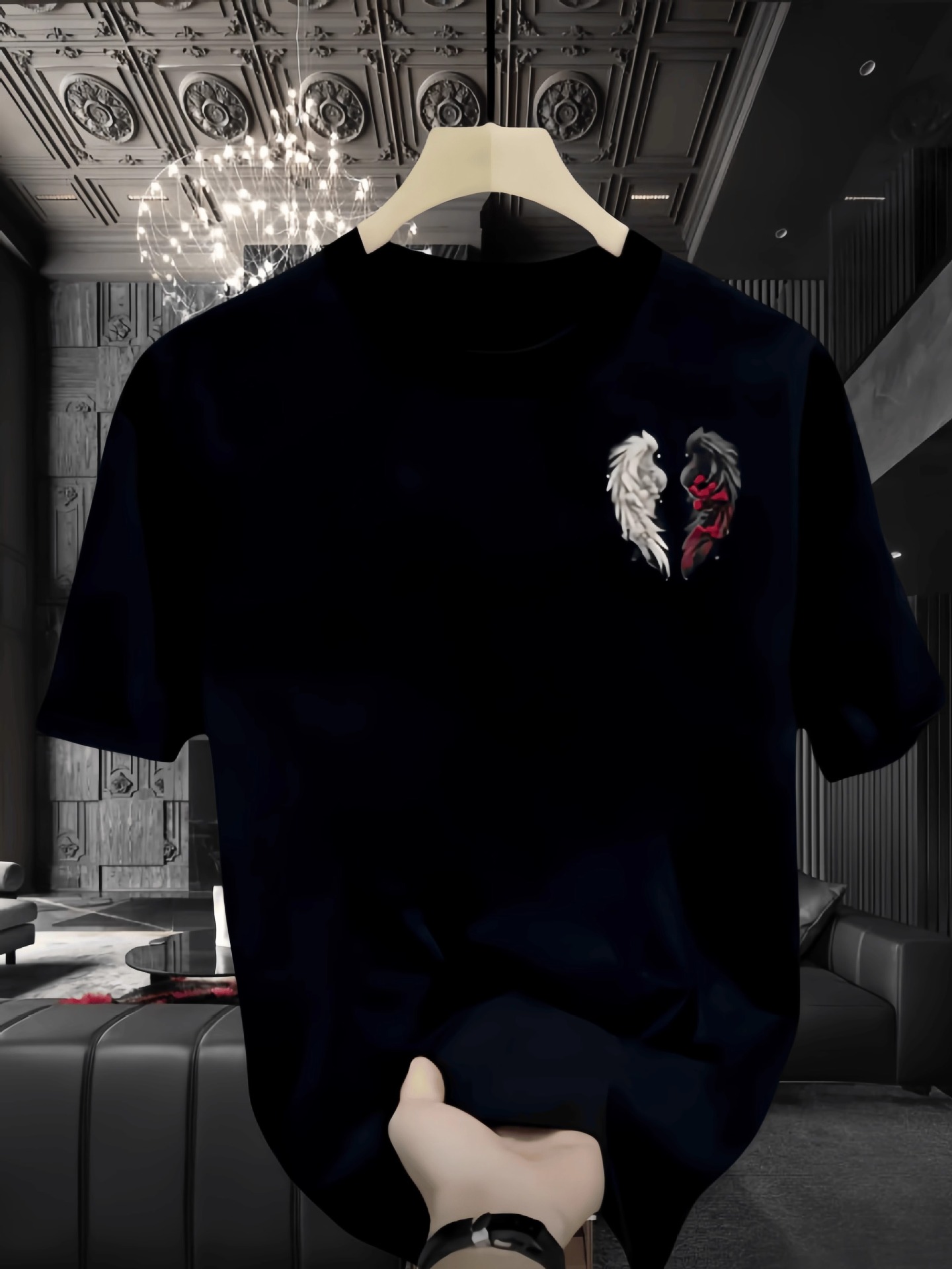 Men's Summer Premium Heavyweight T-Shirts | Wing Graphic Streetwear Crew Neck Stylish Oversized Versatile Tops