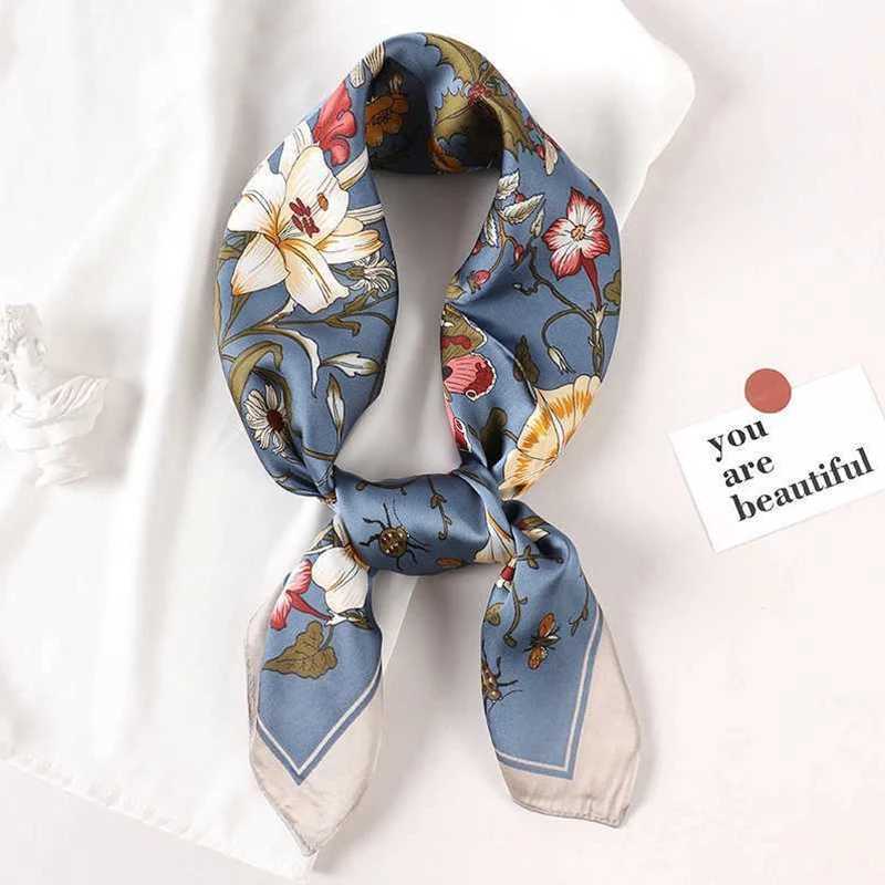 Luxury Brand Silk Square Scarf Women flower Neck Hair Tie Band Beach Hijab Kerchief Head Headbands Bandana Female Foulard 70cm H260331