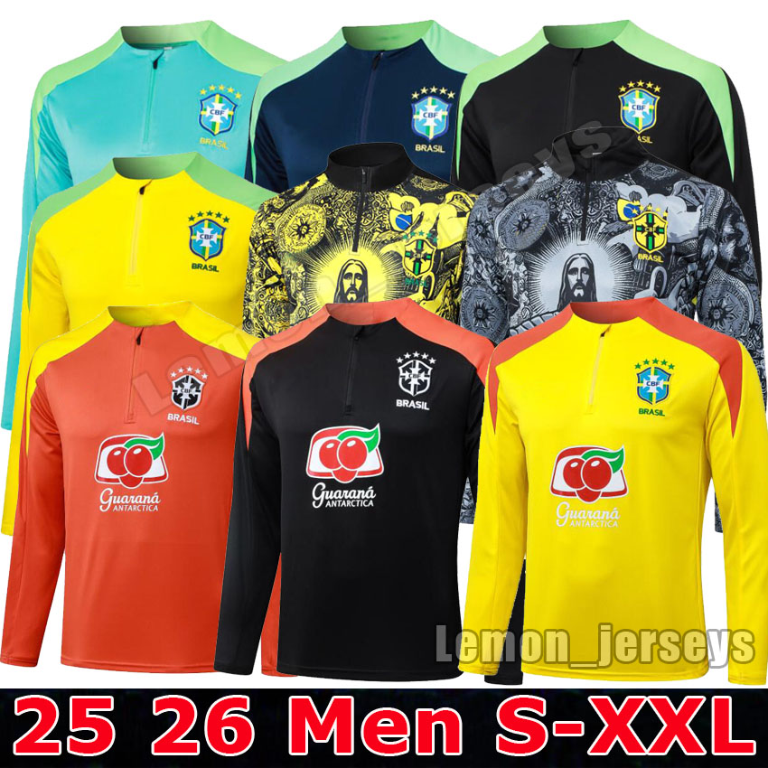 25 26 Brasil Men's Soccer Tracksuits Survetement 2025 2026 BraziLS NEYMAR JR RONALDO Adult Half Zipper Training Veste maillot de Foot Tracksuit Football Jogging Top